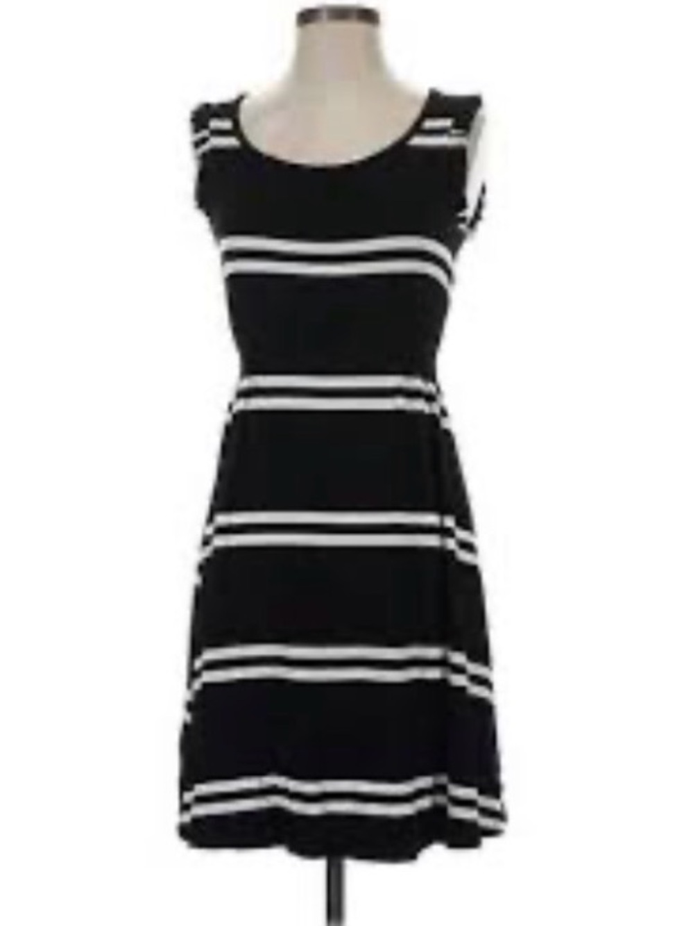 Elle Black Dress with White Stripes - Sleeveless Midi